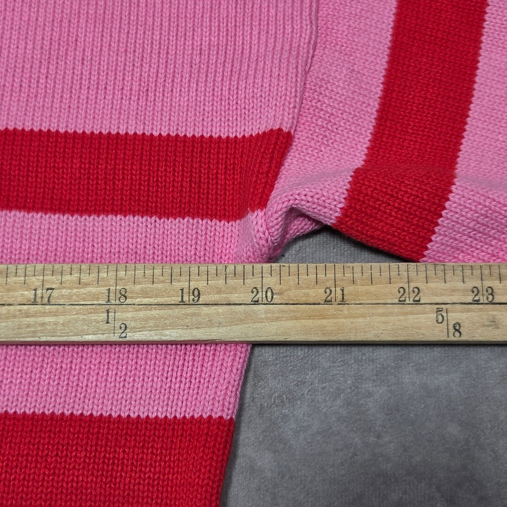 Lands End Drifter Christmas Cat Sweater Womens XS Pink Red Striped Cotton Knit - Picture 6 of 7